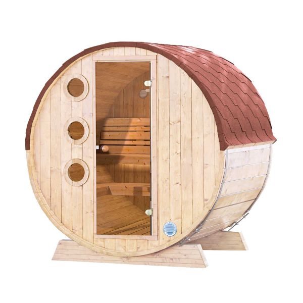 Wolff Finnhaus Saunafass Mini 160 montiert DS rot