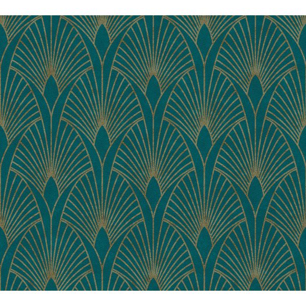 Livingwalls Art Deco Tapete "New Walls" Vlies Metallic blau-gold-grün 374275