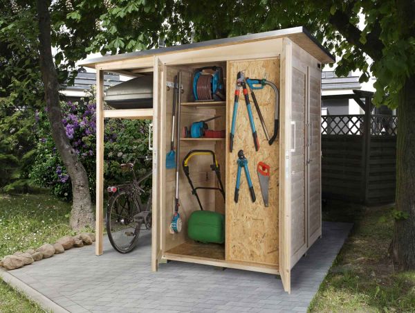 Weka Garten Gerätehaus | Geräteschrank | [Q] Multi (mit kleinem Fahrradüberstand) | natur