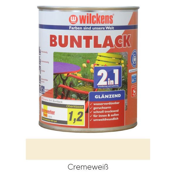 Wilckens Buntlack 2in1 glänzend RAL 9001 Cremeweiß 0,375l