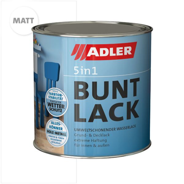 ADLER 5in1-Buntlack Matt Verkehrsweiß RAL9016 2,5l