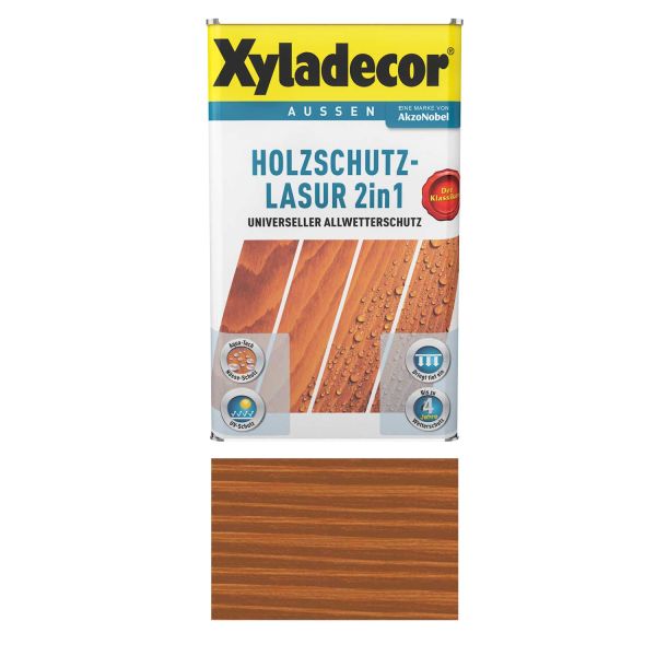 Holzschutz Lasur für Außenbereich Xyladecor 2in1 Kastanie 2,5L Universeller Allwetterschutz