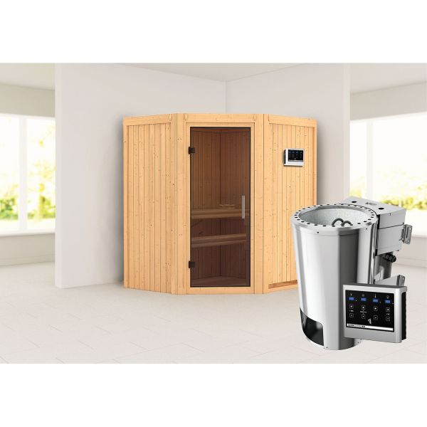 Karibu Sauna Tonja mit graphitfarbener Tür Set Ofen 3,6 kW Bio-Ofen externe Strg. Easy