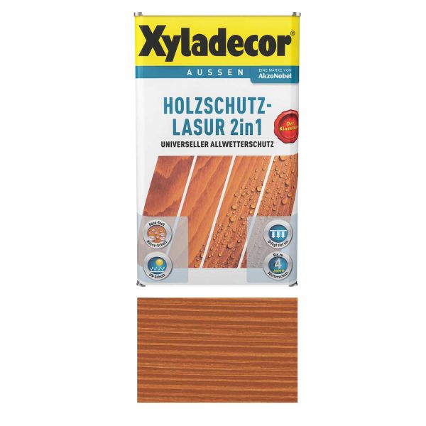 Holzschutz Lasur für Außenbereich Xyladecor 2in1 Mahagoni 2,5L Universeller Allwetterschutz