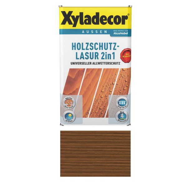 Holzschutz Lasur für Außenbereich Xyladecor 2in1 Nussbaum 2,5L Universeller Allwetterschutz