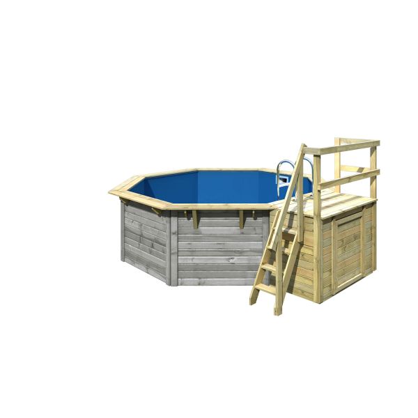 Karibu Pool Modell 1X Set mit Terrasse wassergrau inkl. Zubehör blau
