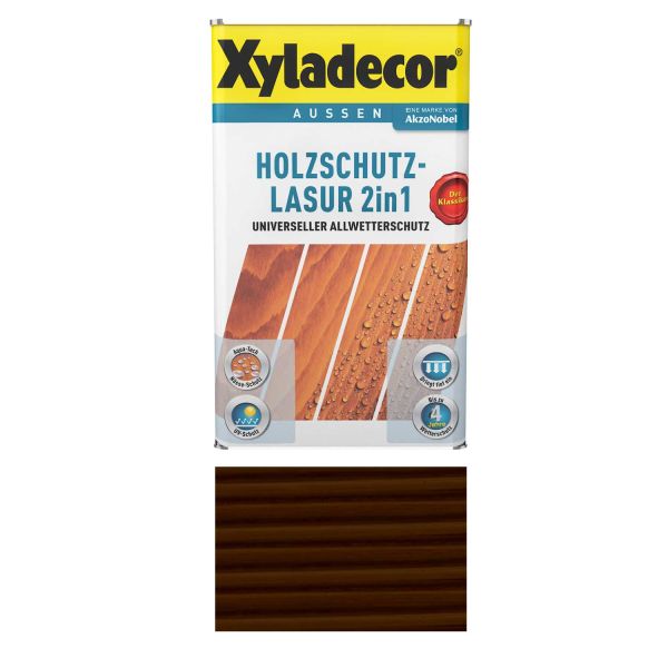 Holzschutz Lasur für Außenbereich Xyladecor 2in1 Palisander 5L Universeller Allwetterschutz