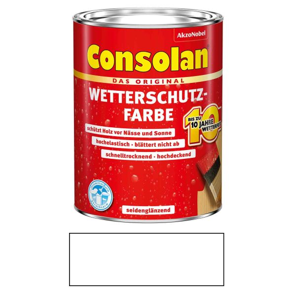Consolan Wetterschutzfarbe Holz Weiss 2,5L Seidenglänzend