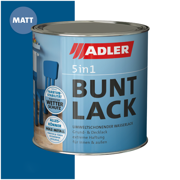 ADLER 5in1-Buntlack Matt Enzianblau RAL5010 0,75l