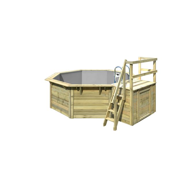 Karibu Pool Modell 1X Set mit Terrasse kesseldruckimprägniert inkl. Zubehör grau