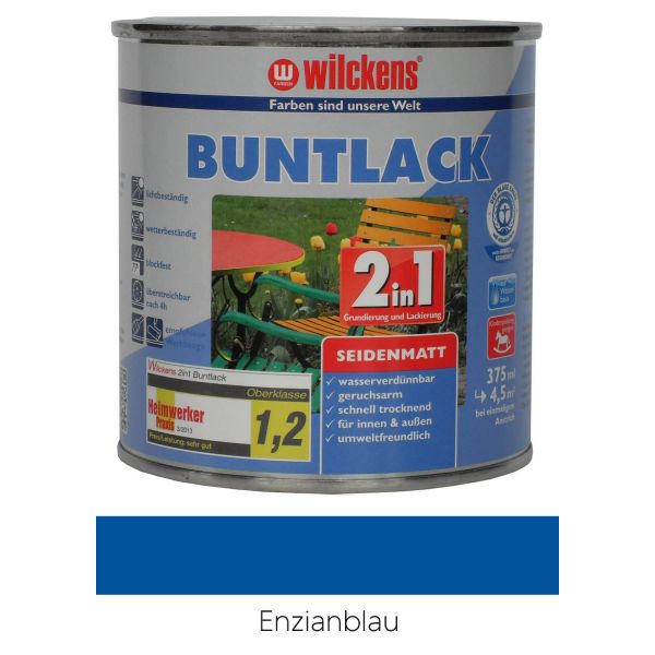 Wilckens Buntlack 2in1 seidenmatt RAL 5010 Enzianblau 0,375l