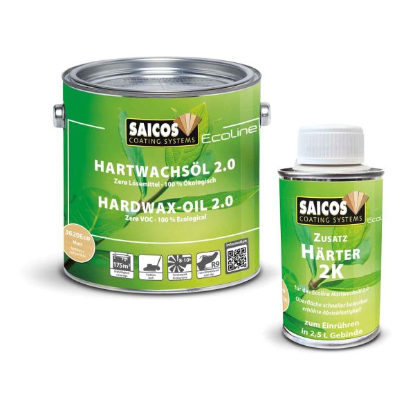 Saicos Ecoline Hartwachsöl 2.0 Seidenmatt 2,5l + Zusatz Härter 2k 0,75l