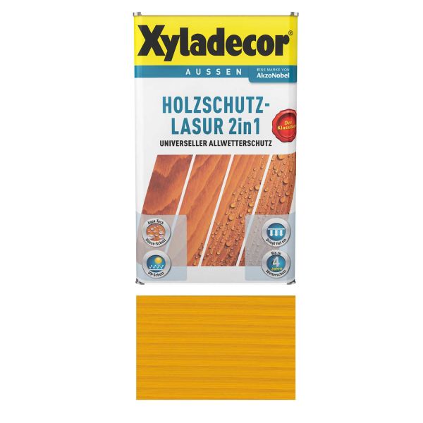 Holzschutz Lasur für Außenbereich Xyladecor 2in1 Eiche Hell 2,5L Universeller Allwetterschutz
