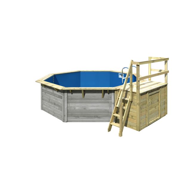 Karibu Pool Modell 2X Set mit Terrasse wassergrau inkl. Zubehör blau