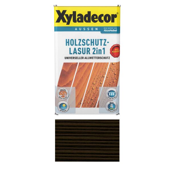 Holzschutz Lasur für Außenbereich Xyladecor 2in1 Ebenholz 5L Universeller Allwetterschutz