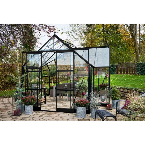 Halls Gewächshaus Garden Room Schwarz | 3 mm Sicherheitsglas | Fundament Aktion