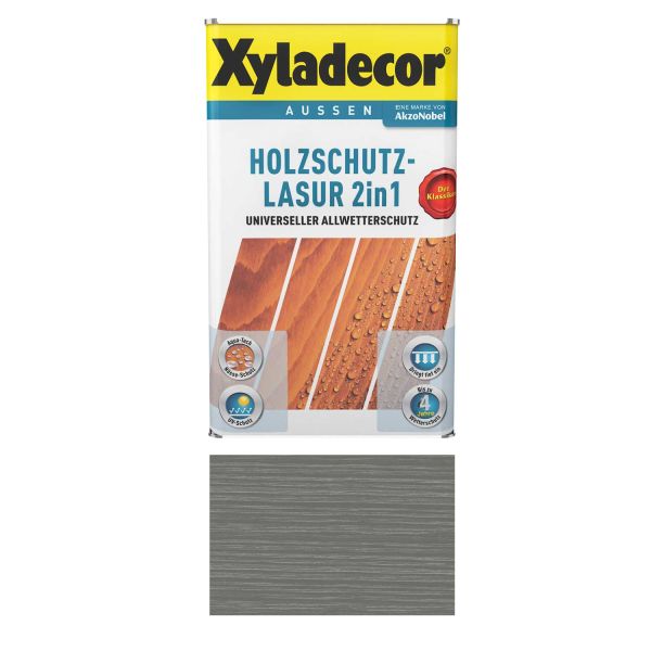 Holzschutz Lasur für Außenbereich Xyladecor 2in1 Grau 0,75L Universeller Allwetterschutz