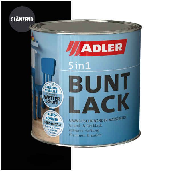 ADLER 5in1-Buntlack Glänzend Tiefschwarz RAL9005 0,75l