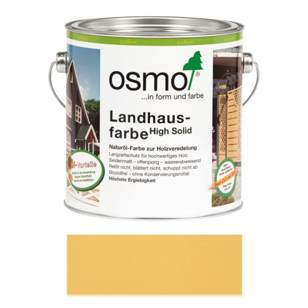 Osmo Landhausfarbe Nr. 2205 Sonnengelb 2,5l, Anstrich für Hölzer im Außenbereich