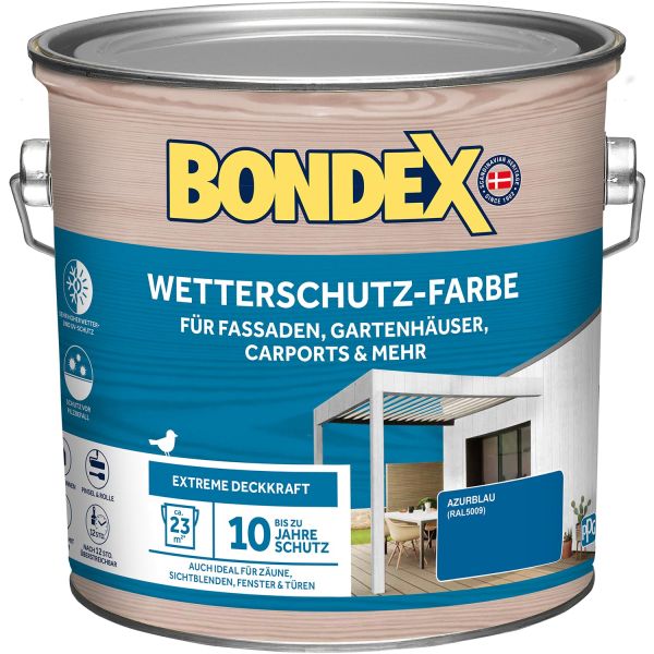 Bondex Wetterschutz-Farbe Azurblau - Ral5009 2,5 L