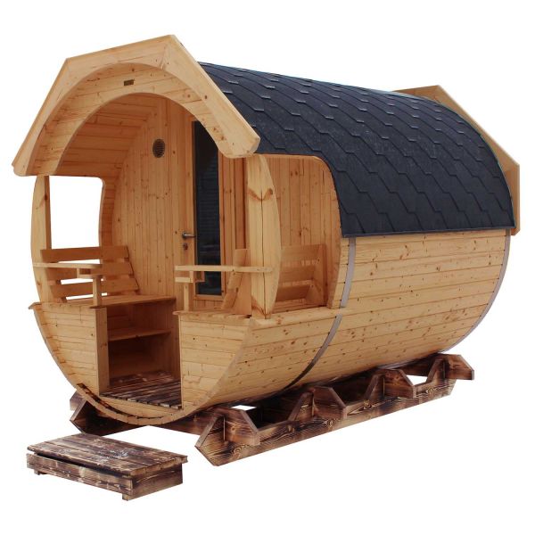 Wolff Finnhaus Saunafass Premium Finja 2 Thermoholz montiert