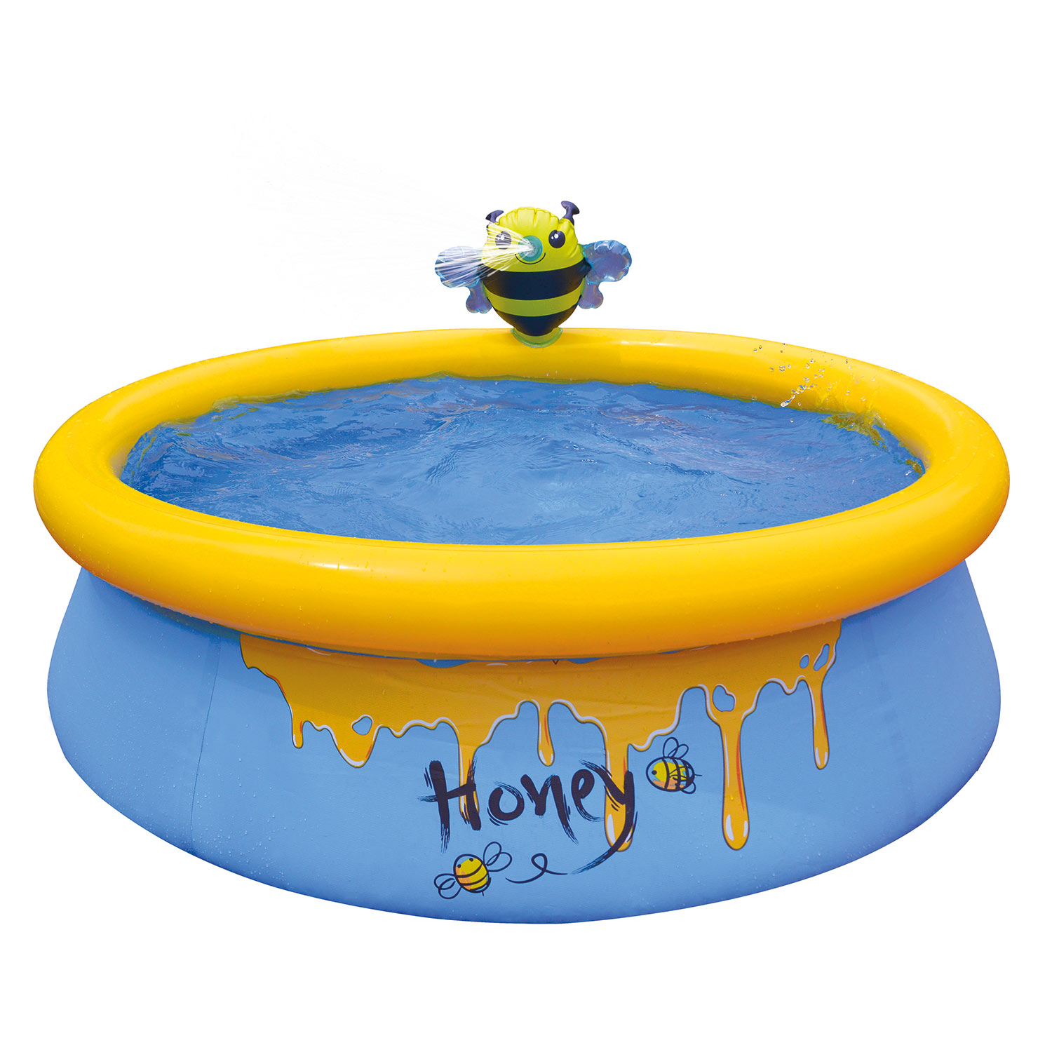 SunClub Planschbecken Wassersprühender Bienen Pool 150x41 cm mit aufblasbarem Luftring