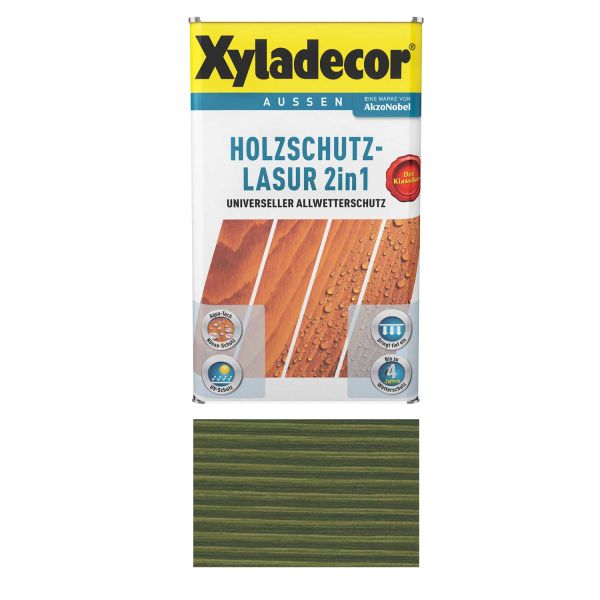 Holzschutz Lasur für Außenbereich Xyladecor 2in1 Tannengrün 2,5L Universeller Allwetterschutz