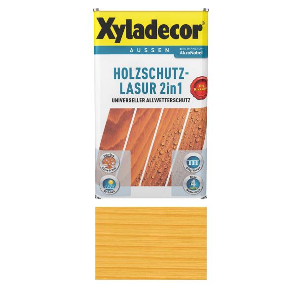 Holzschutz Lasur für Außenbereich Xyladecor 2in1 Kiefer 5L Universeller Allwetterschutz