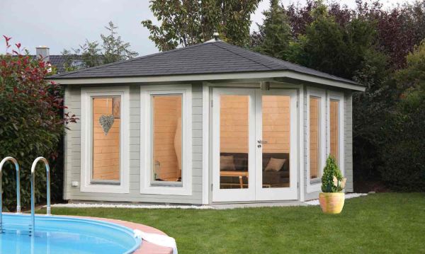 Wolff Finnhaus Gartenhaus Katrin 58-C mit schwarzen RE-DS und schwarzer Dachhaube 395x395cm