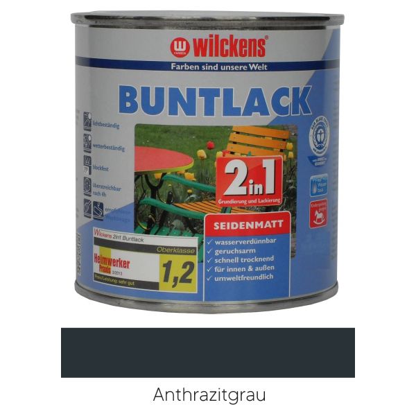 Wilckens Buntlack 2in1 seidenmatt RAL 7016 Anthrazitgrau 0,125l