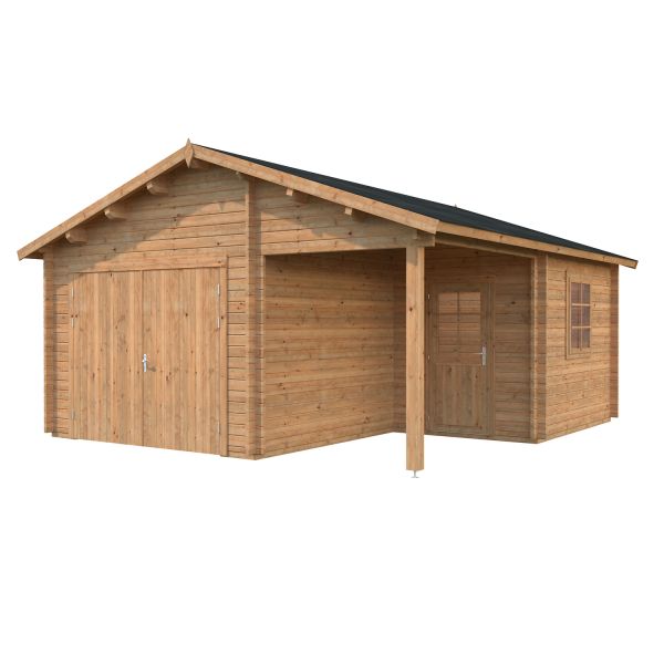 Palmako Garage Roger 21,9+5,2 m² mit Holztor hellbraun