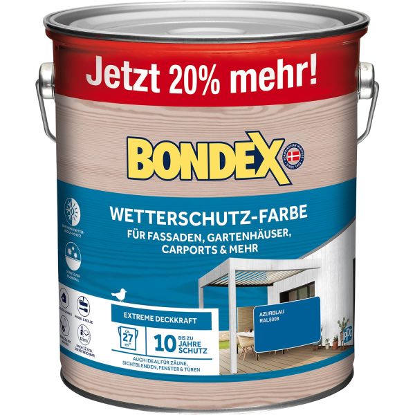 Bondex Wetterschutz-Farbe Azurblau - Ral5009 3 L