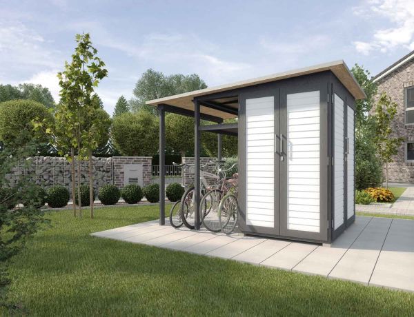 Weka Garten Gerätehaus | Geräteschrank | [Q] Modul Family| seitlicher Anbau offen| anthrzit/weiß