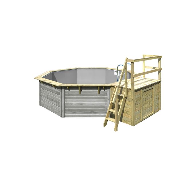 Karibu Pool Modell 2X Set mit Terrasse wassergrau inkl. Zubehör grau