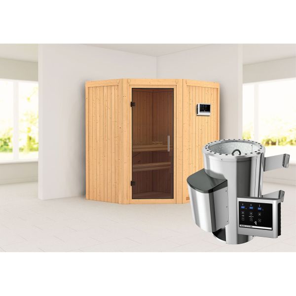 Karibu Sauna Tonja mit graphitfarbener Tür Set Ofen 3,6 kW externe Strg.modern
