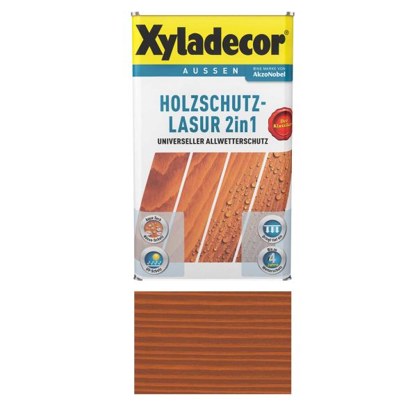 Holzschutz Lasur für Außenbereich Xyladecor 2in1 Teak 2,5L Universeller Allwetterschutz